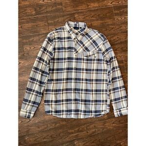 MENS VANS LIGHTWEIGHT BLUE BEIGE STRETCH PLAID LONG SLEEVE BUTTON DOWN SHIRT XL